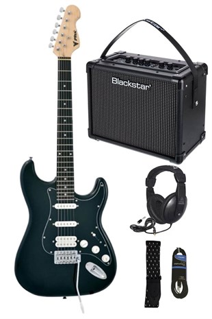 Midex RPH20XBK-AMP Set Elektro Gitar (Amfi Askı Stand Capo Tuner Kablo Tel)