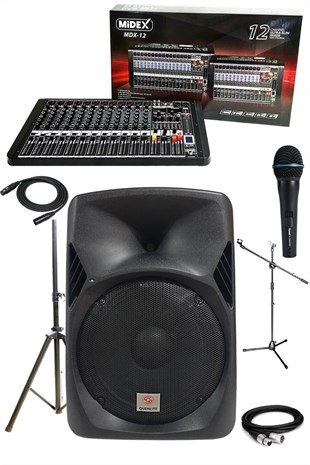 Midex Music Set-1 Aktif Ses Sistemi Paketi (Hoparlör Mixer Mikrofon Stand)