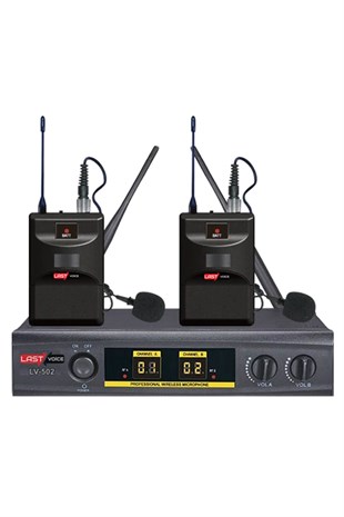 Lastvoice Lv-502Y UHF Dijital 2x24 Kanal Çiftli Yaka Telsiz Kablosuz Mikrofon (Headset Hediyeli)