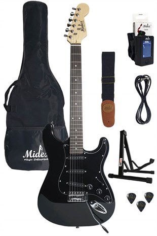 Midex RPH-20BKST Full Black Profesyonel Elektro Gitar (Stand Çanta Askı Capo Tuner Pena Kablo Yedek Tel)